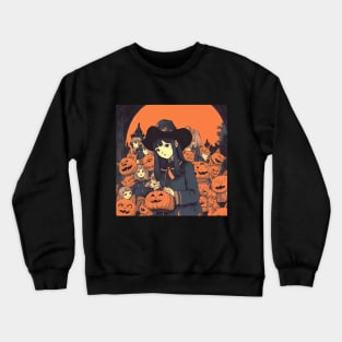 Halloween Girl in hat with Pumpkin Crewneck Sweatshirt